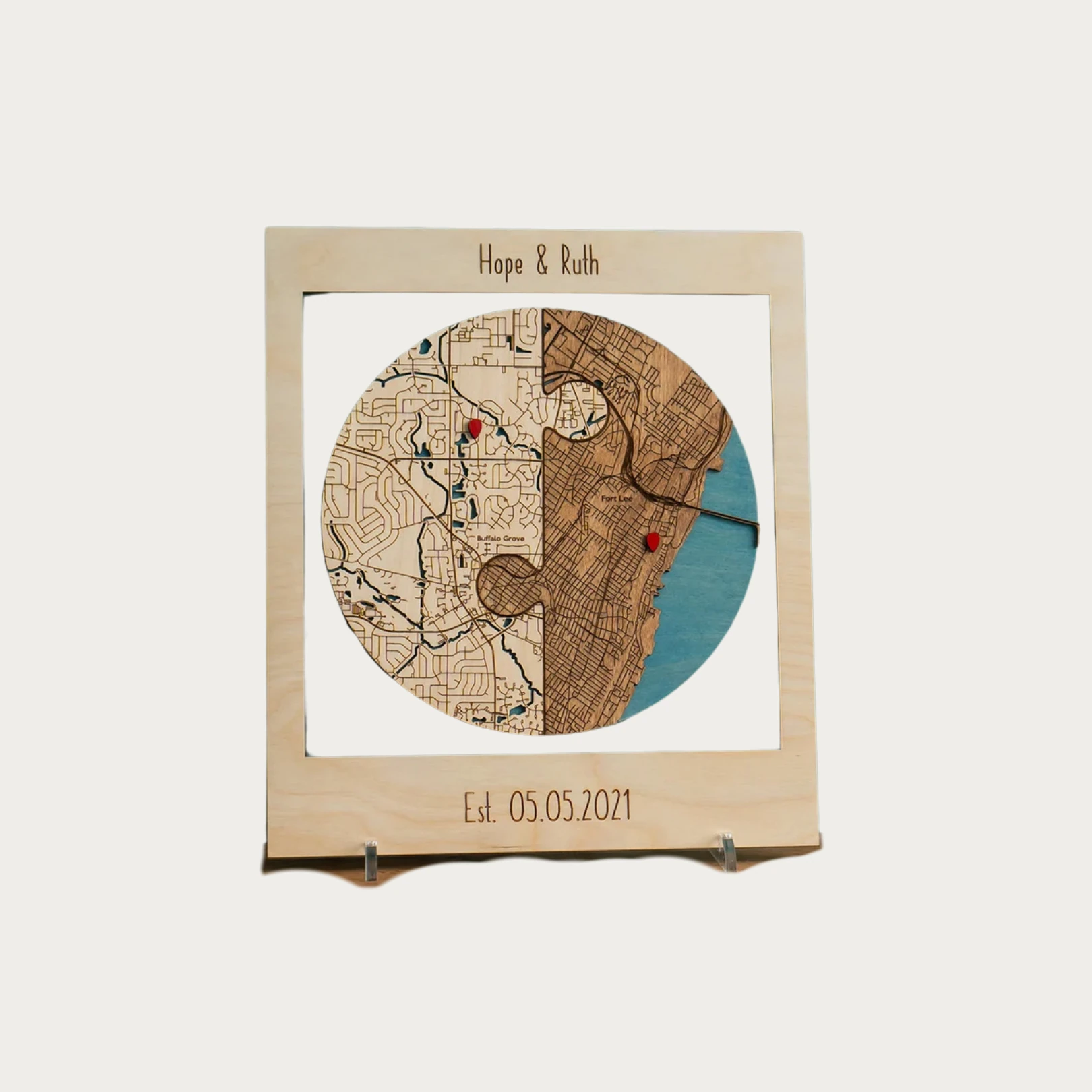 Kalpli ve Yuvarlak Tasarım - 2 Konumlu Ahşap Puzzle Kişiselleştirilebilir Tablo  - Yuvarlak