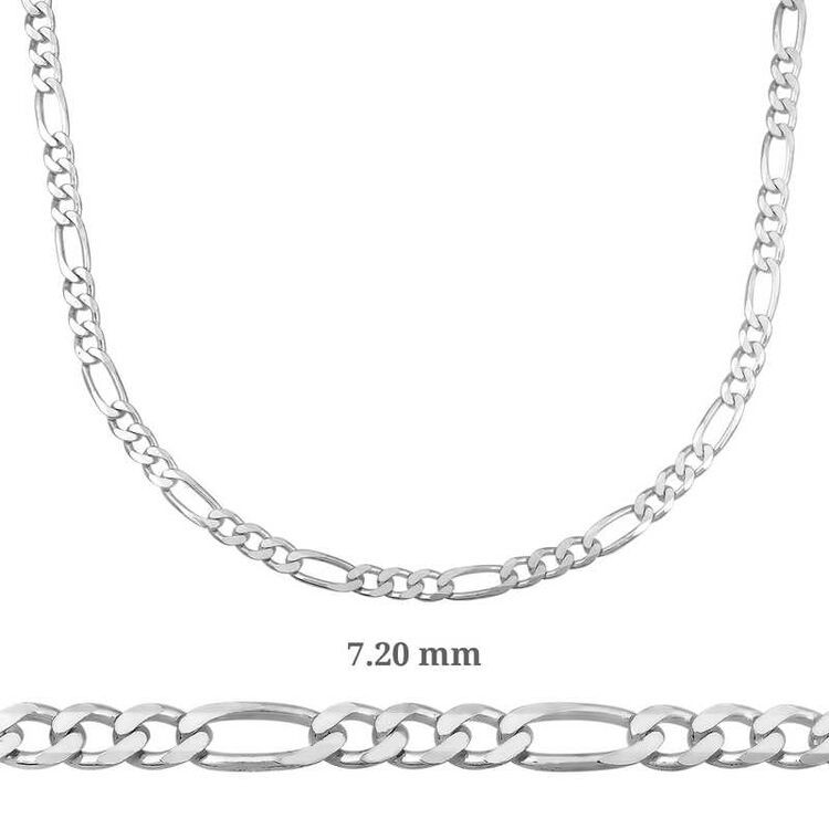 7.20 mm Gümüş Figaro Zincir - 200 mikron - 925K Gümüş