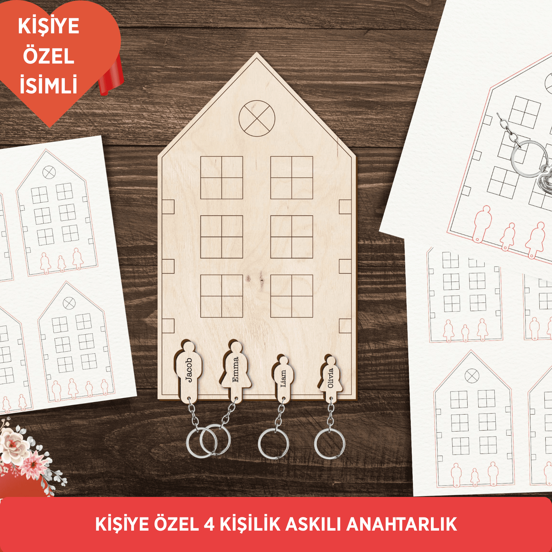 Kişiye Özel İsimlikli Anahtarlık Askısı - 4 Farklı İsimli Kişiselleştirilebilir Hediye