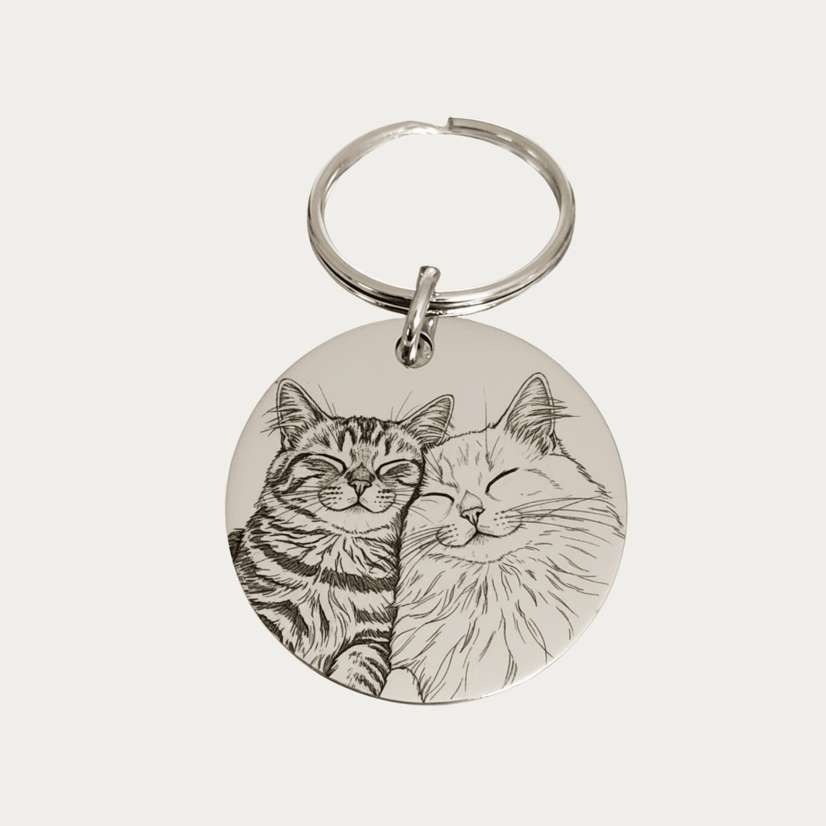 Evcil Hayvanınızın Resminden Çizgisel Karikatürize Anahtarlık - Kalpli ve Yuvarlak Model - Yuvarlak Model