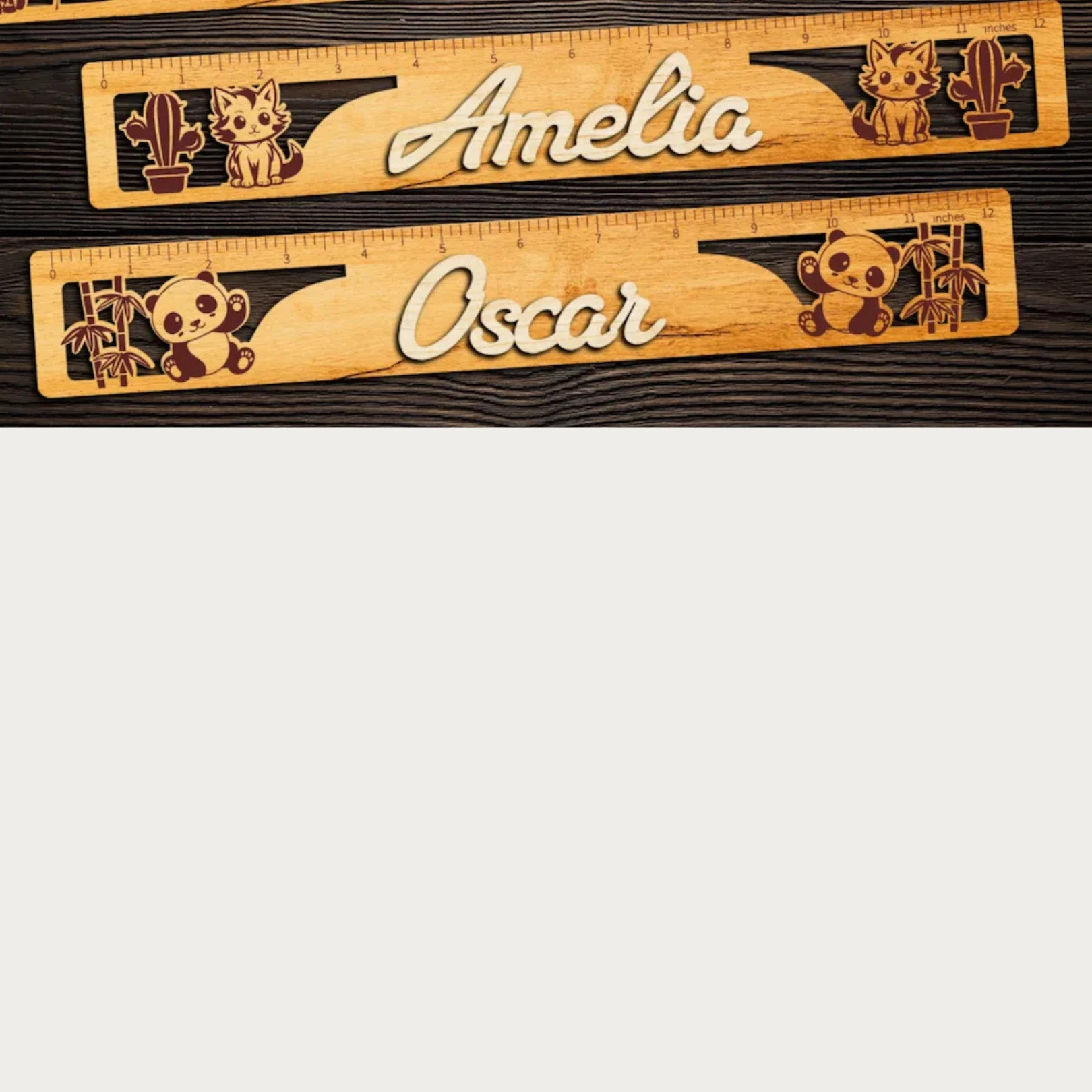 8 Farklı Hayvan Animasyonlu Kişiselleştirilebilir Çocuk Cetveli