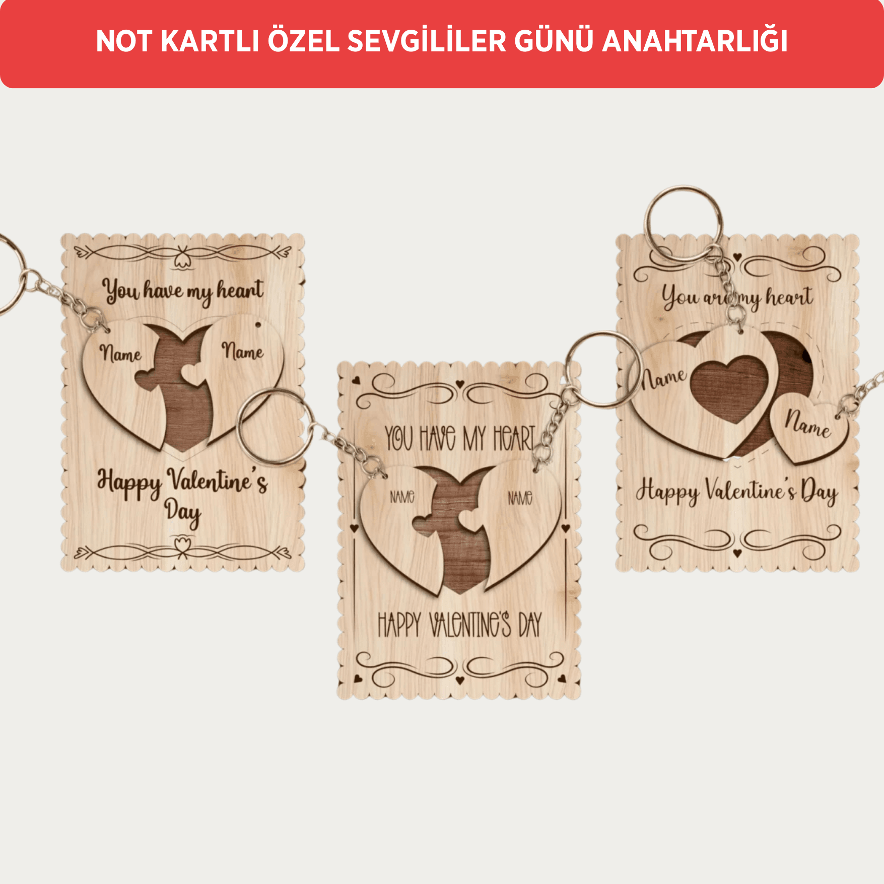 Sevgiliye Özel Birbirini Tamamlayan Kalpler Anahtarlık - Hediye Kartı Tasarımlı Kişiye Özel Hediye
