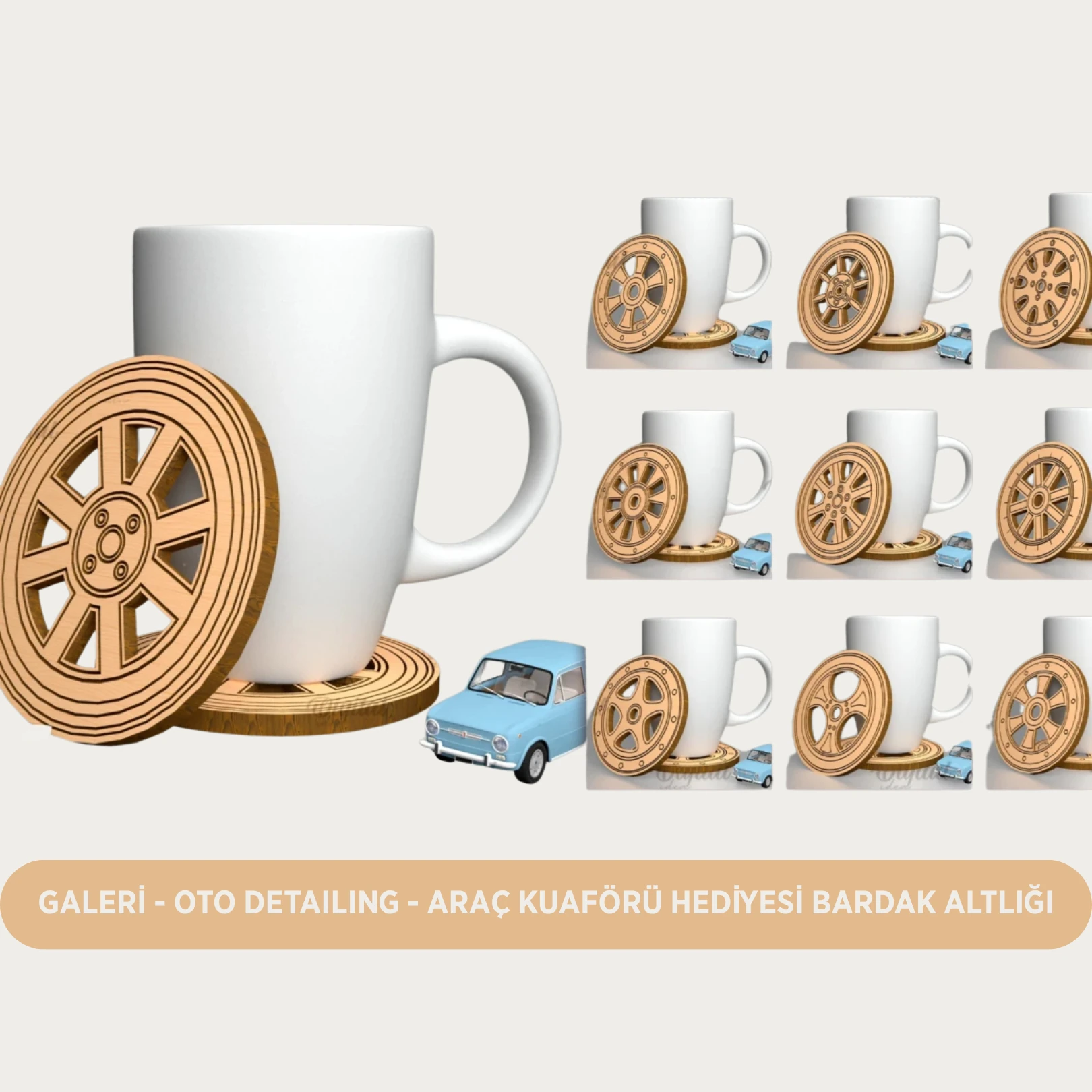 Galeriler - Oto Yıkamacılar ve Ofisler İçin Araba Tekeri Bardak Altlığı 10'lu