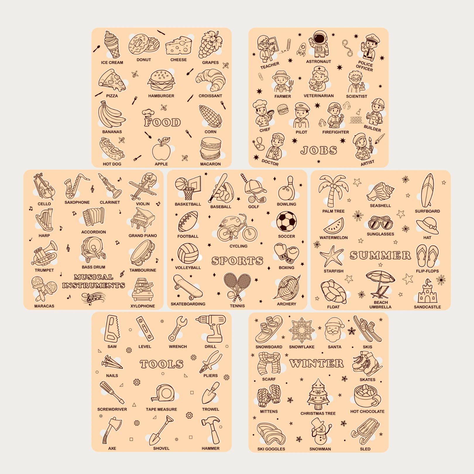 İngilizce Öğrenimine Yardımcı - Çocuklar İçin 7 Farklı Temada Puzzle 