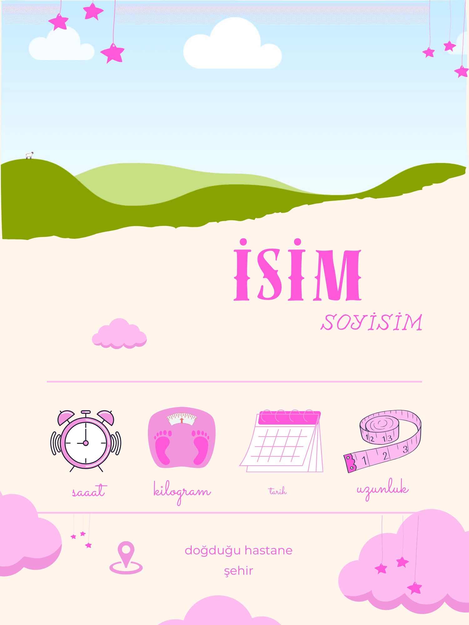 Doğum Panosu Poster Baskı - Kız ve Erkek Çocuk Tasarımlı Bebek Doğum Tablosu