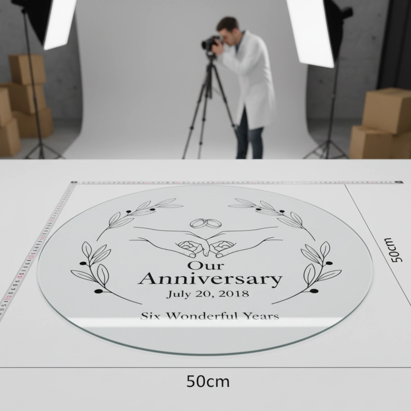 Kişiye Özel Yuvarlak Cam Tablo - 50cm Çapında 