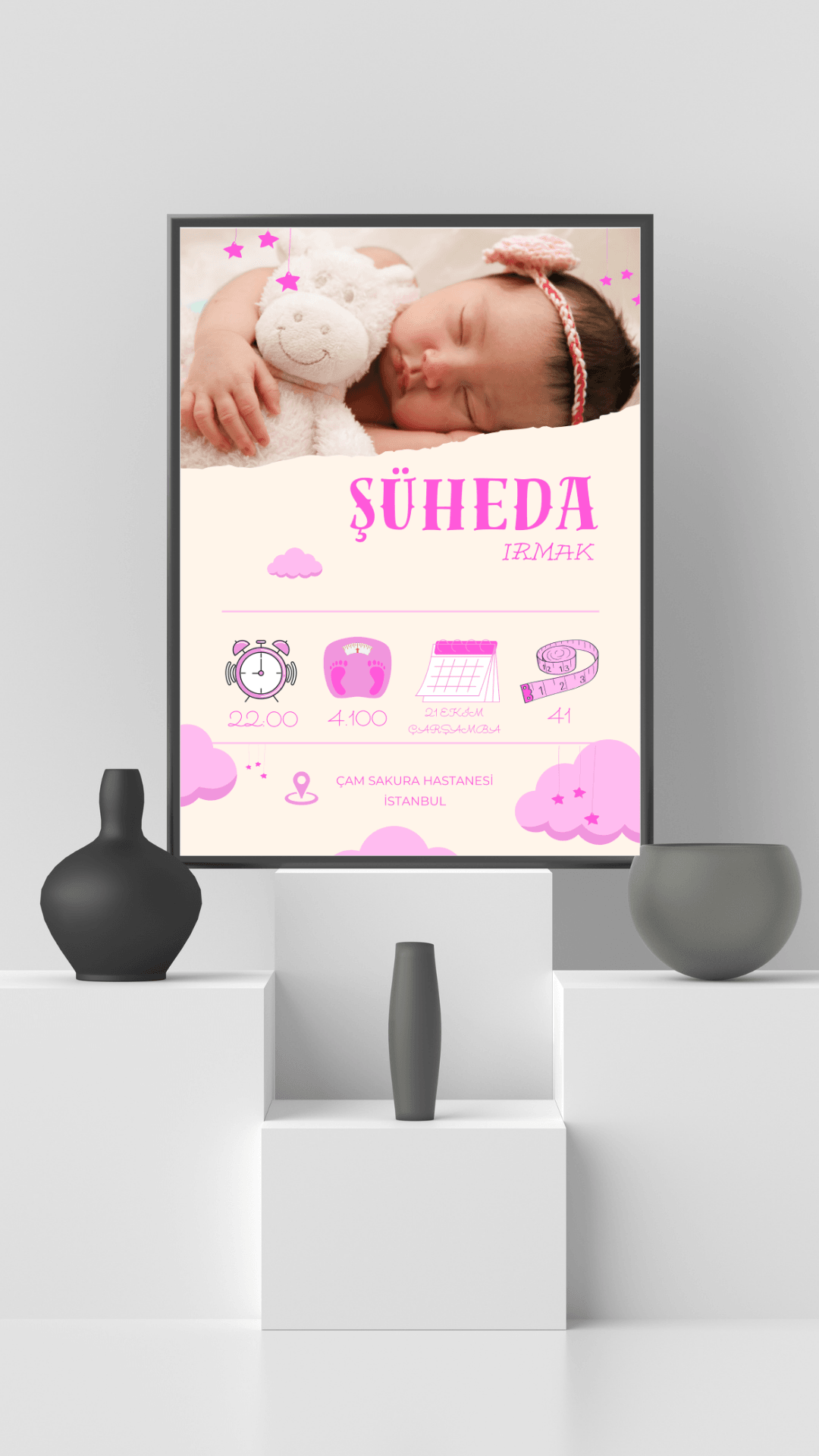 Doğum Panosu Poster Baskı - Kız ve Erkek Çocuk Tasarımlı Bebek Doğum Tablosu