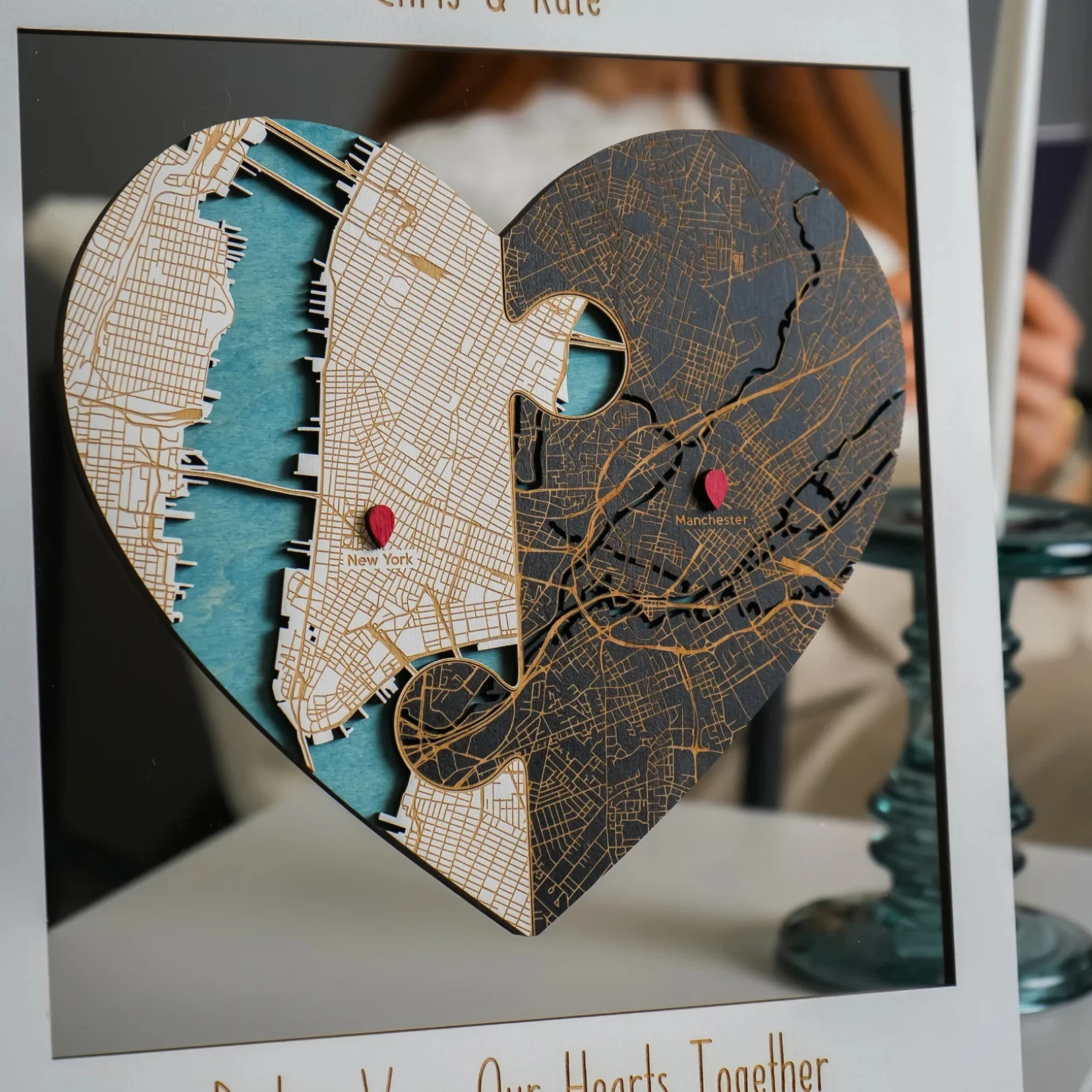 Kalpli ve Yuvarlak Tasarım - 2 Konumlu Ahşap Puzzle Kişiselleştirilebilir Tablo 