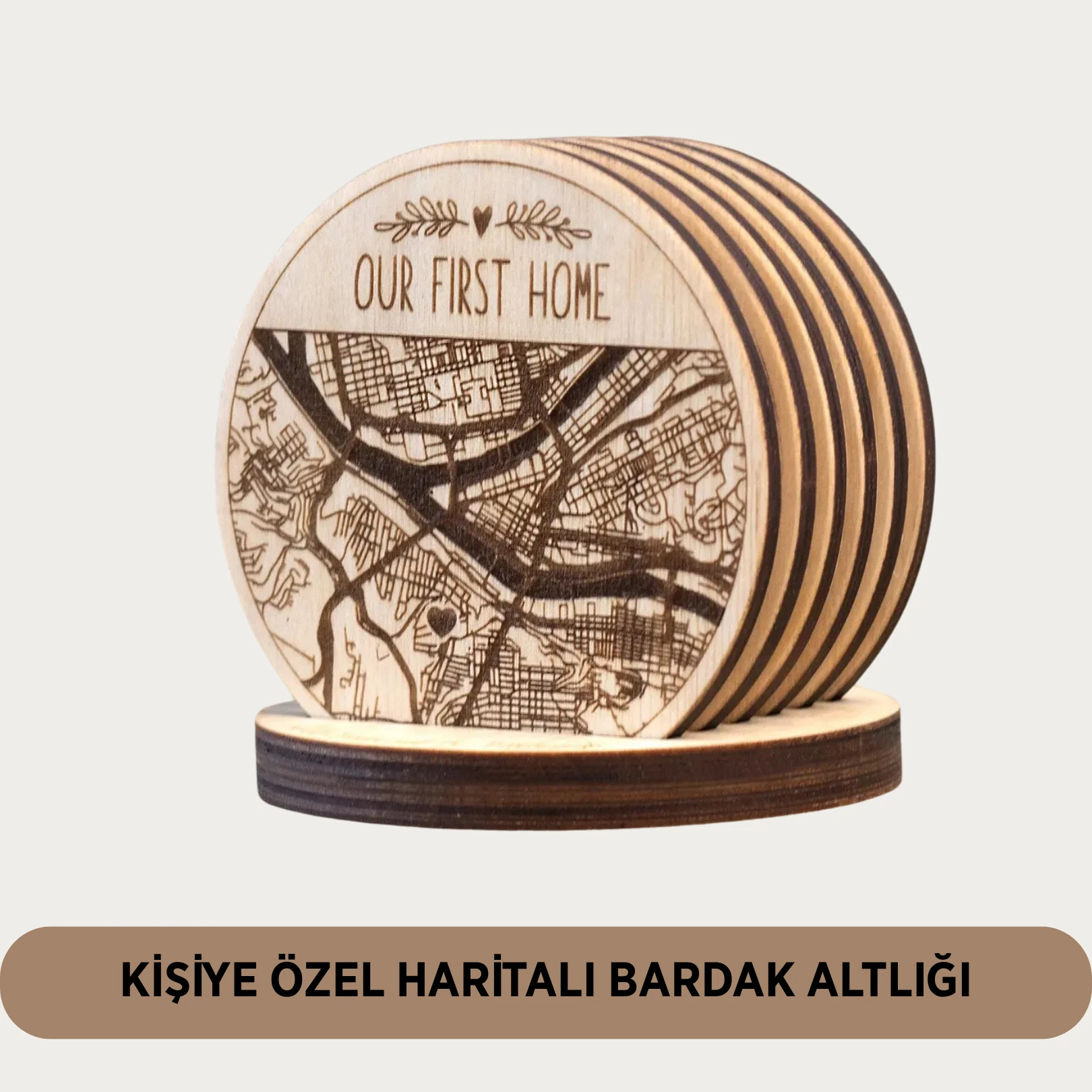 Kişiye Özel Haritalı 6'lı Bardak Altlığı