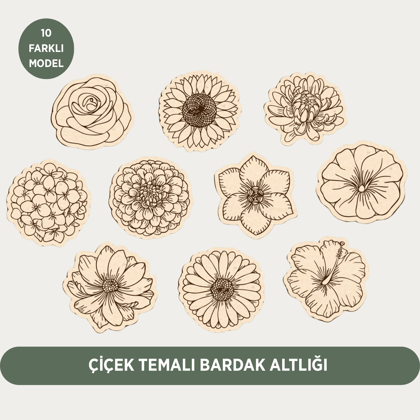 Çiçek Temalı Bardak Altlığı 10'lu Paket