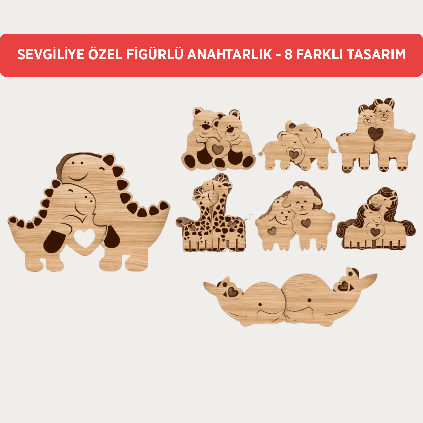 Çiftlere Özel Hayvan Figürlü 2'li Anahtarlık - Sevgiliye Eşe Özel Hediye - 8 Farklı Tasarım
