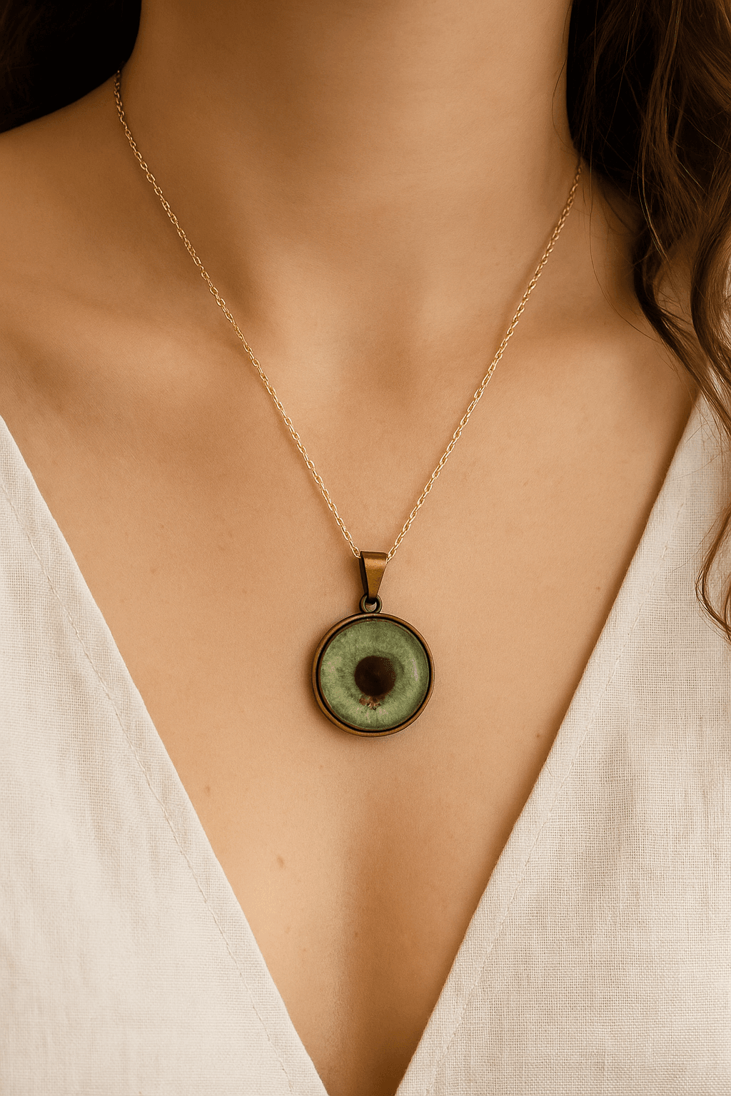 14K Altın Kaplama 20MM Kişiye Özel İris Fotoğraflı Kolye - Gold Renk