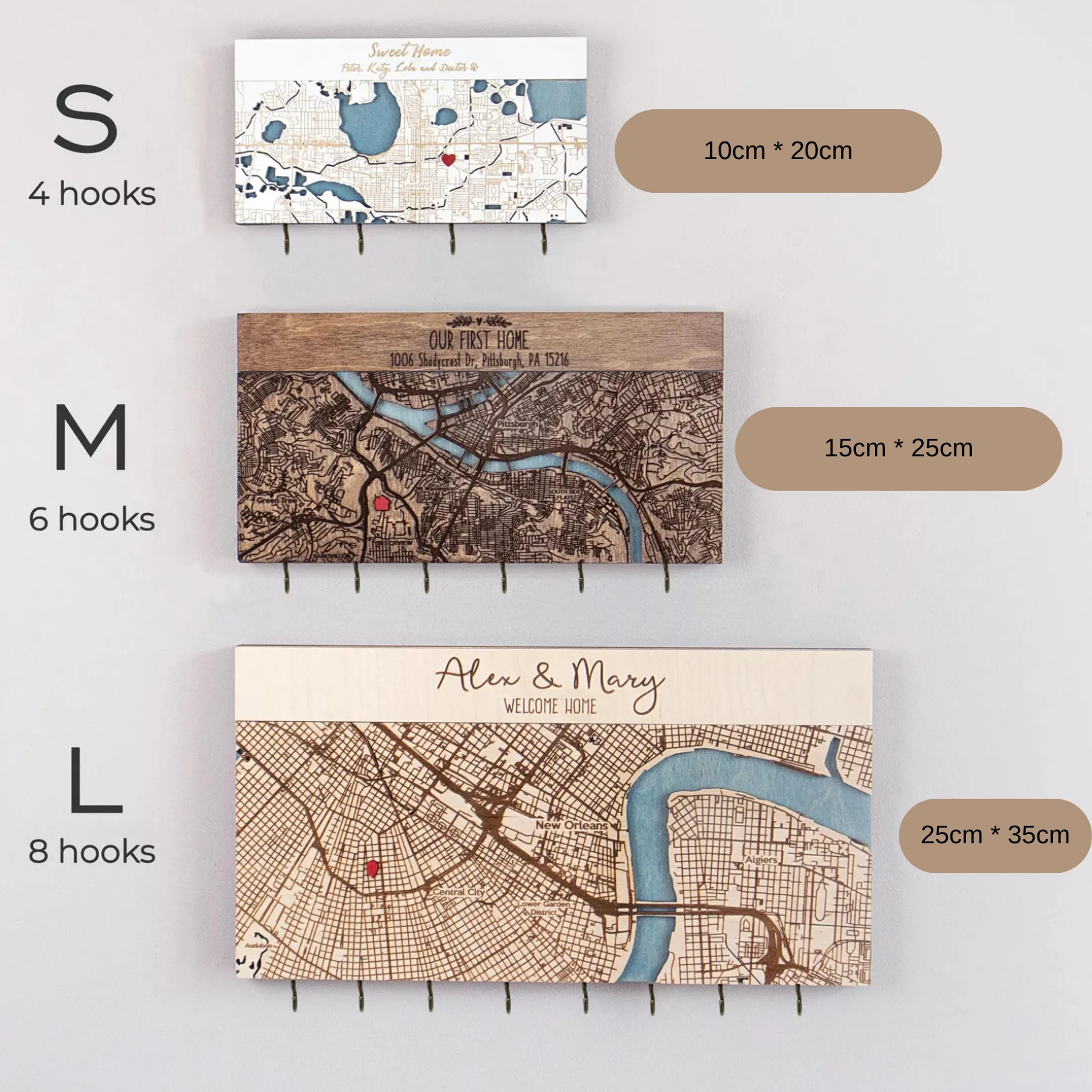 Kişiye Özel Haritalı Anahtarlık Askısı - 3 Farklı Boyut 3 Farklı Renk