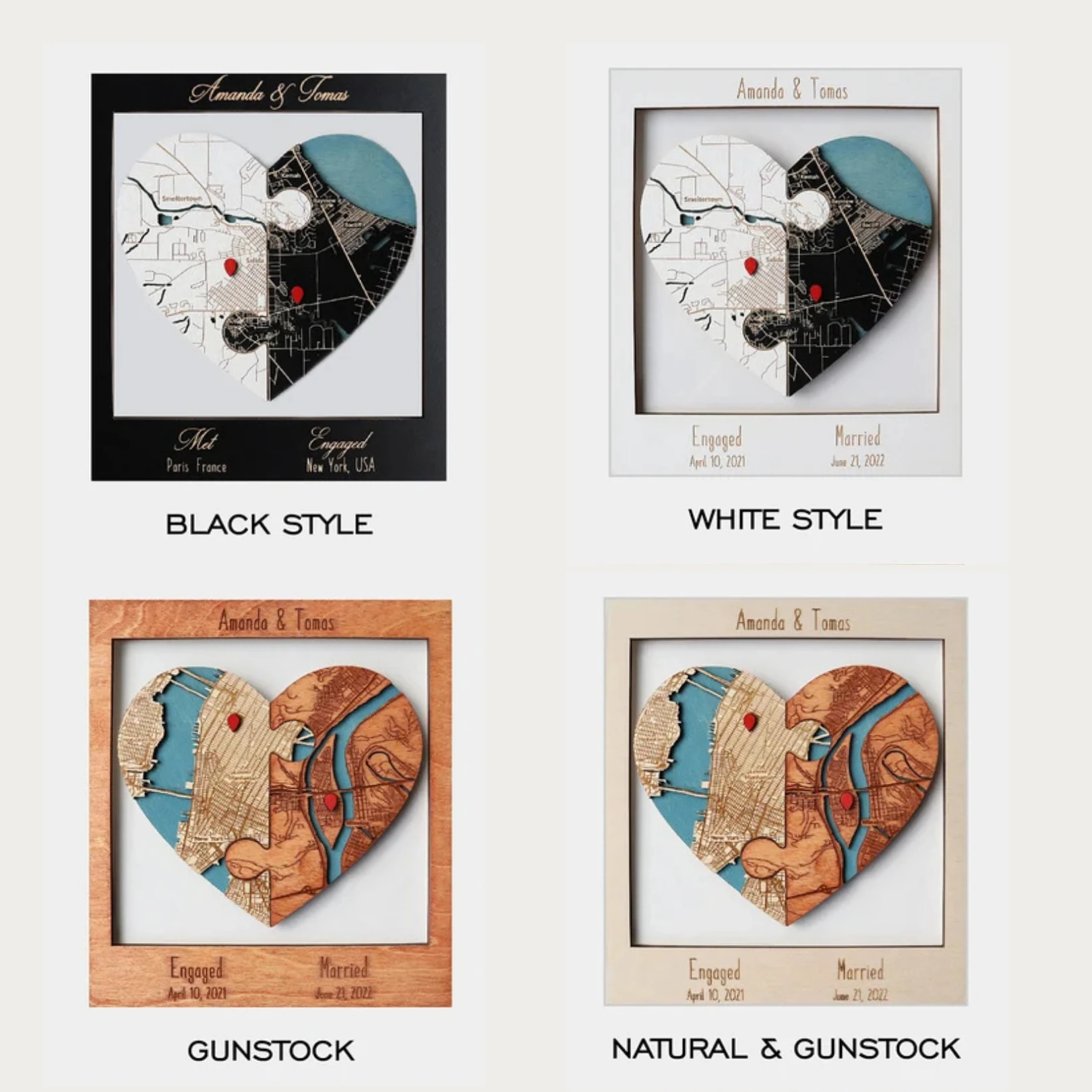 Kalpli ve Yuvarlak Tasarım - 2 Konumlu Ahşap Puzzle Kişiselleştirilebilir Tablo 