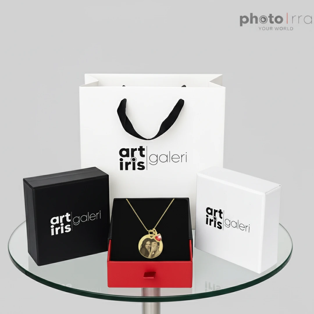 Lazer Baskı Kolye - Kişiselleştirilebilir Kendi Fotoğrafınızdan Üretilir - Gold Renk Kişiye Özel Kolye