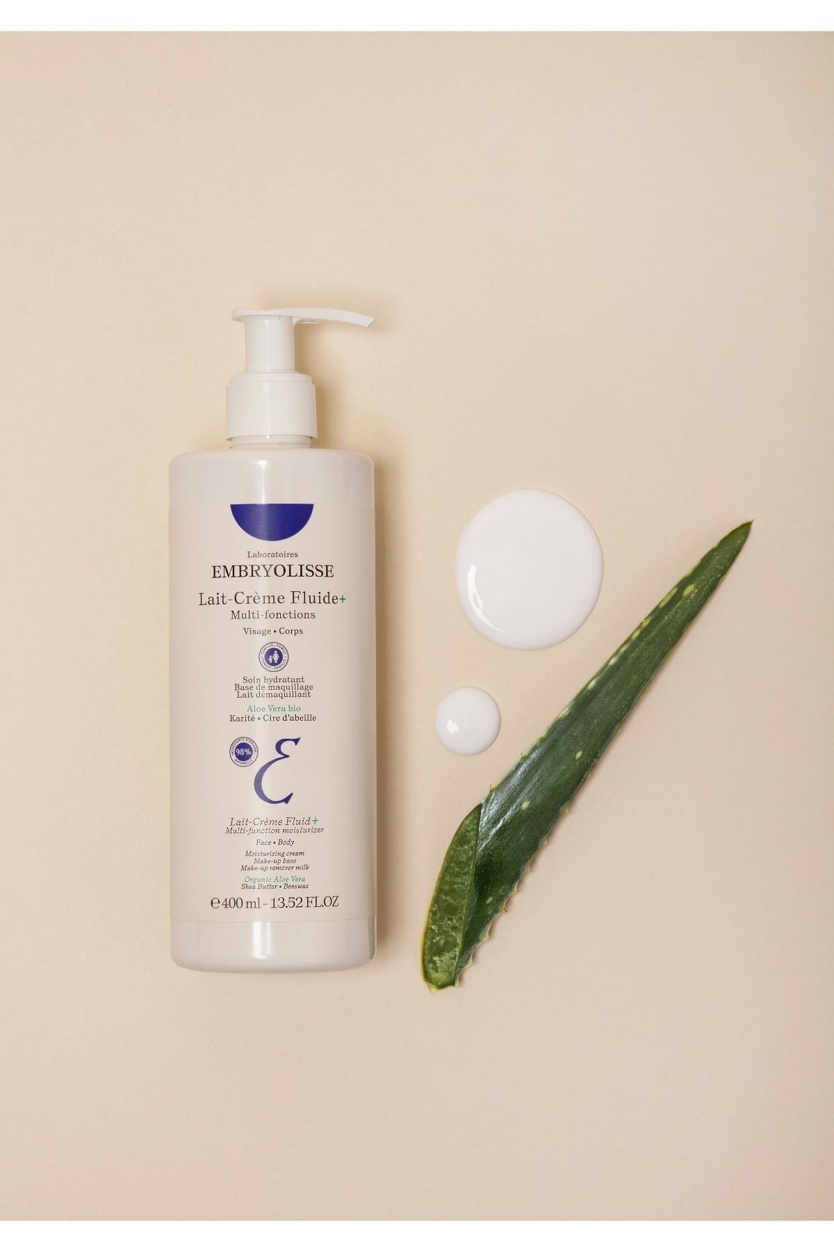Embryolisse Lait-Crème (%98 doğal, onarıcı aloe vera, besleyici shea yağı) Sıvı Çok Amaçlı Nemlendirici Besleyici Vücut Losyonu 13.52 oz 400ml