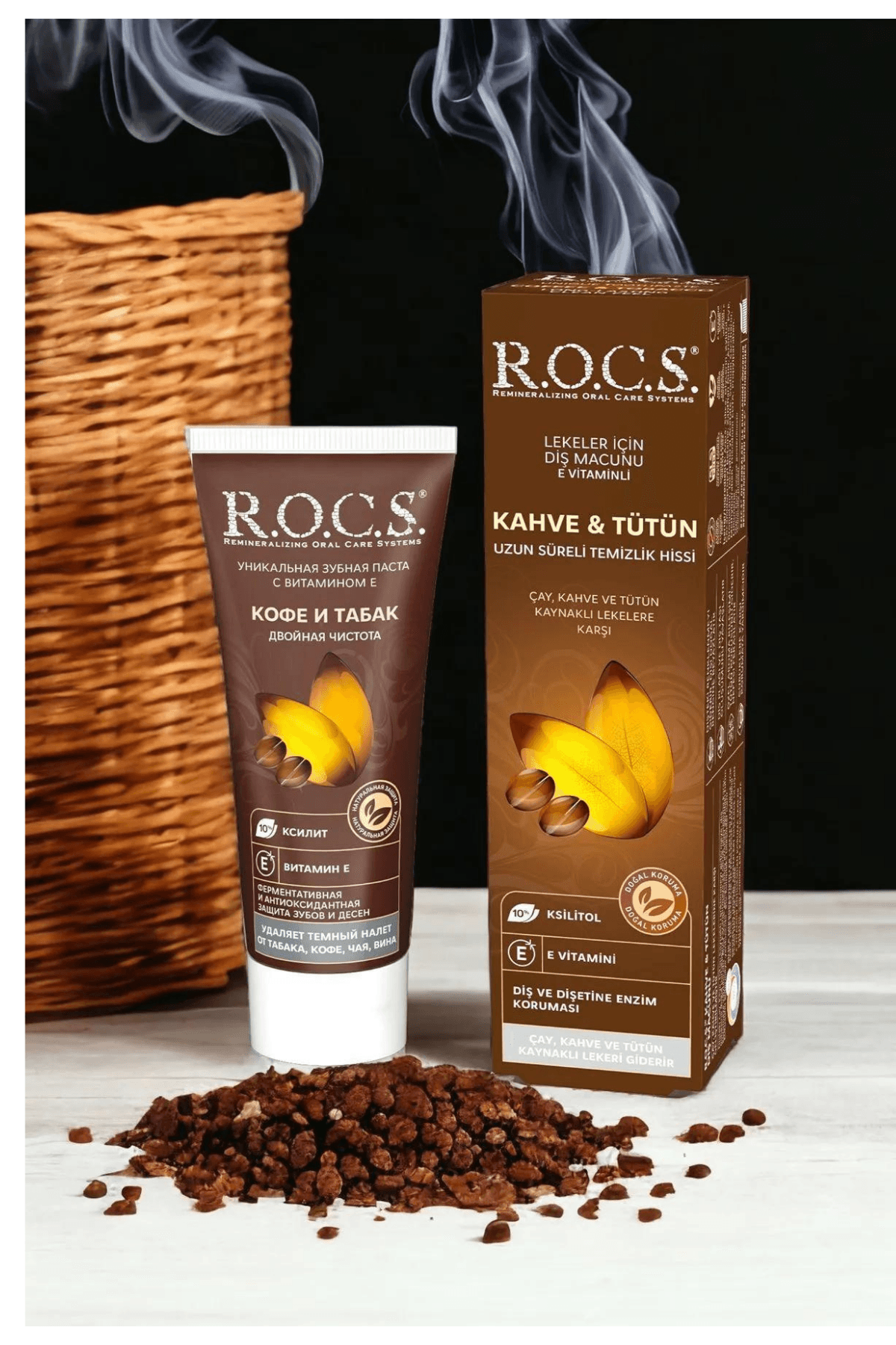 ROCS Kahve Tütün Lekelere Karşı Diş Macunu (Flörürsüz) 60ml.