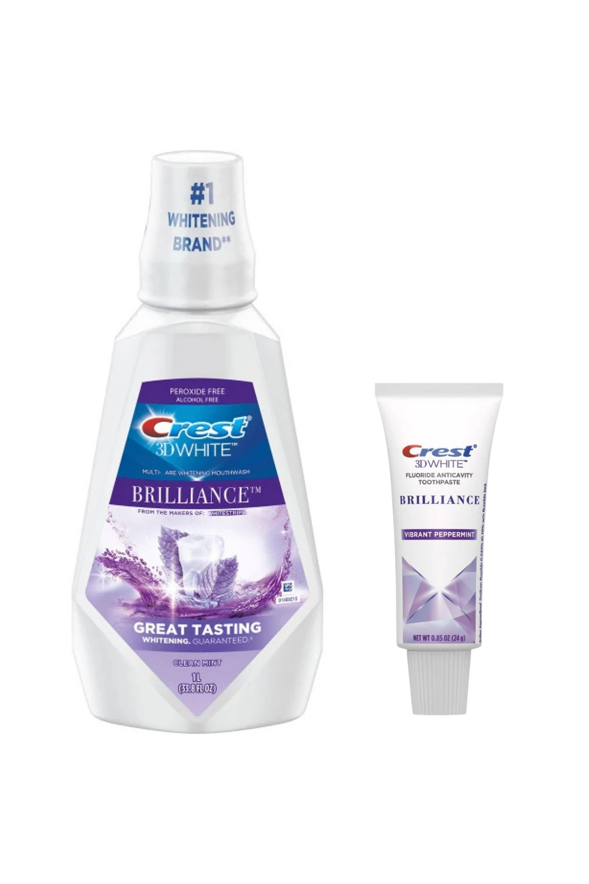 Crest 3D White Brilliance (Alkolsüz) Gargara 1 Litre + Seyehat Boy Crest 3D White Brilliance Diş Macunu Hediye