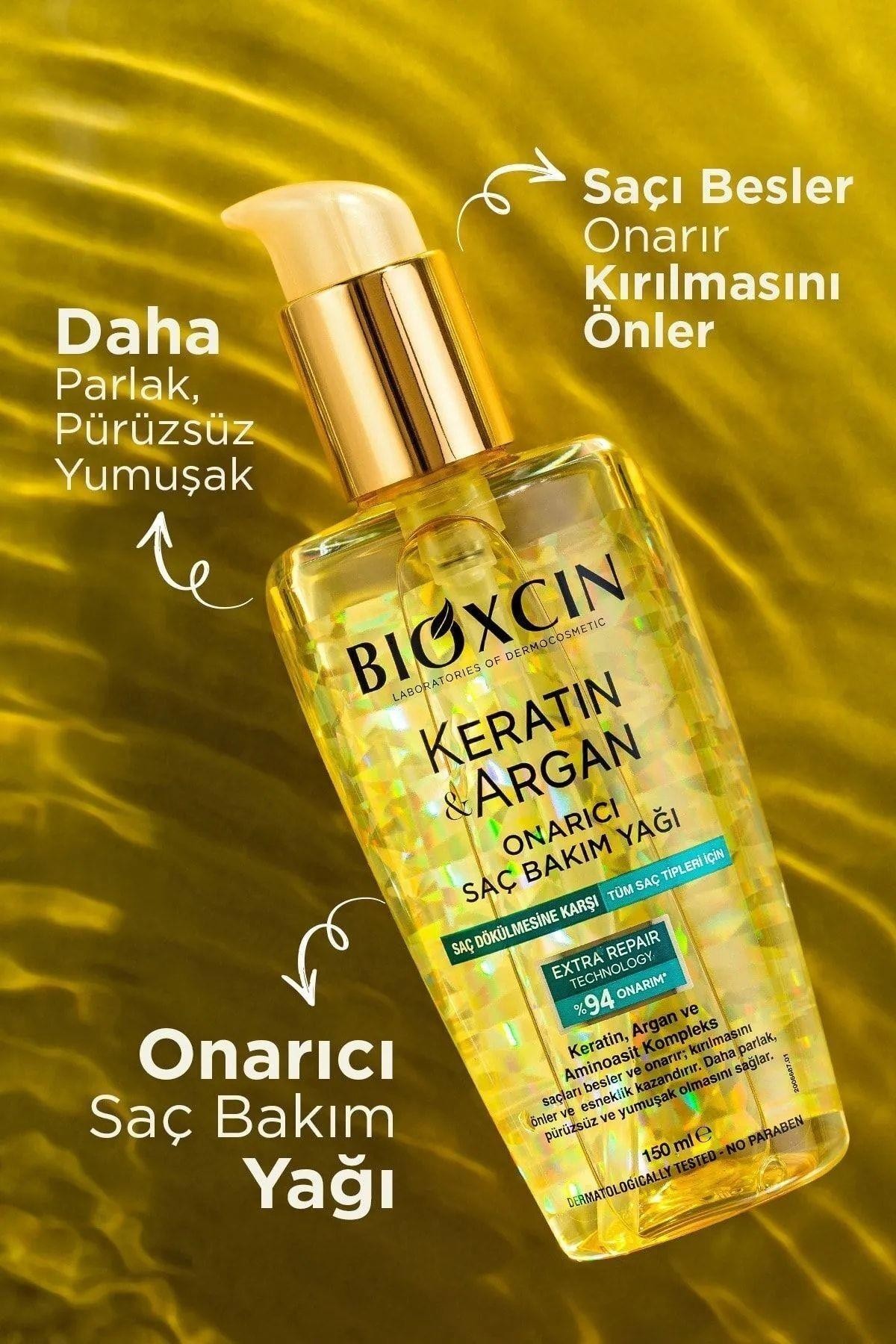 Bioxin Keratin & Argan Onarıcı Şampuan 300ml + Keratin Argan Saç Bakım Yağı + Saç Kremi