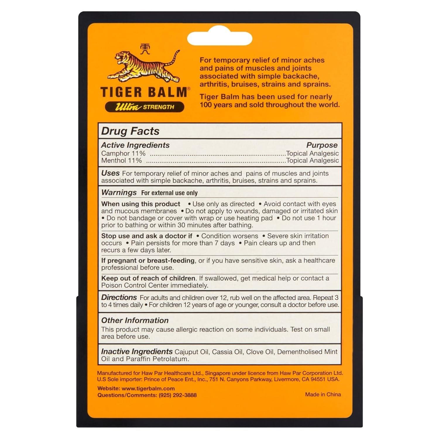 Tiger Balm Ultra Strength  Ağrı, Yatıştırıcı Merhem, Ultra Güçlü Kas Ovucu Kaplan Balsamı Merhem 10gr