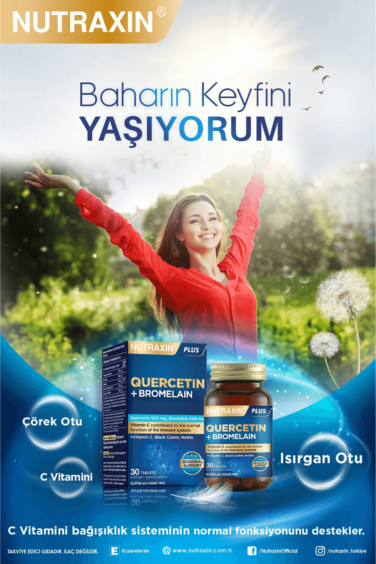 Nutraxin Bromelain ve Quercetin İçeren Takviye Edici Gıda 30 Tablet