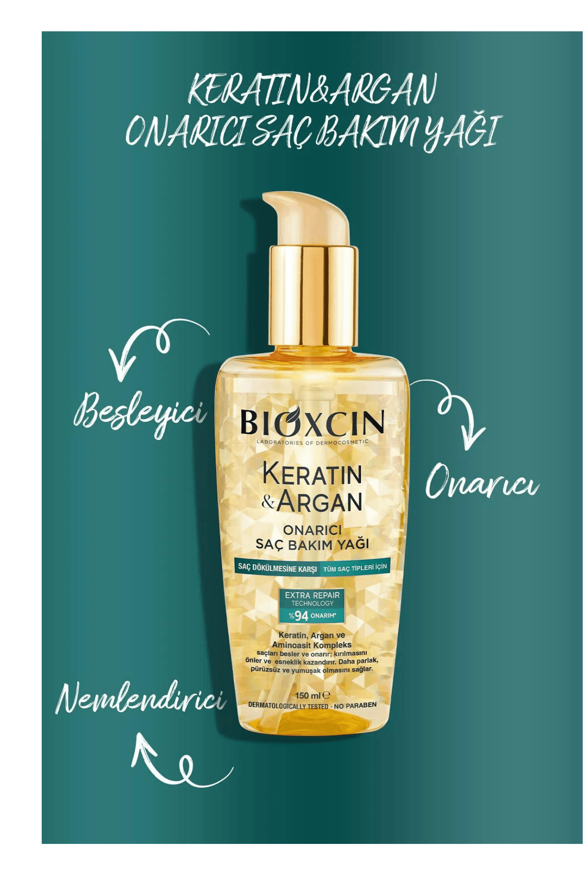 Bioxcin Keratin ve Argan Onarıcı Saç Bakım Yağı 150 ml