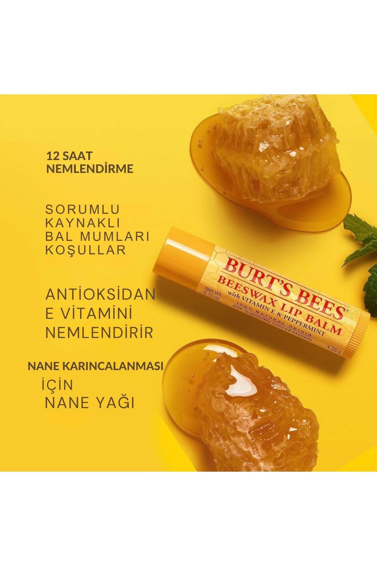 Burt's Bees Beeswax (Nane Ferahlığı) Doğal Dudak Balsamı 4.25 gr