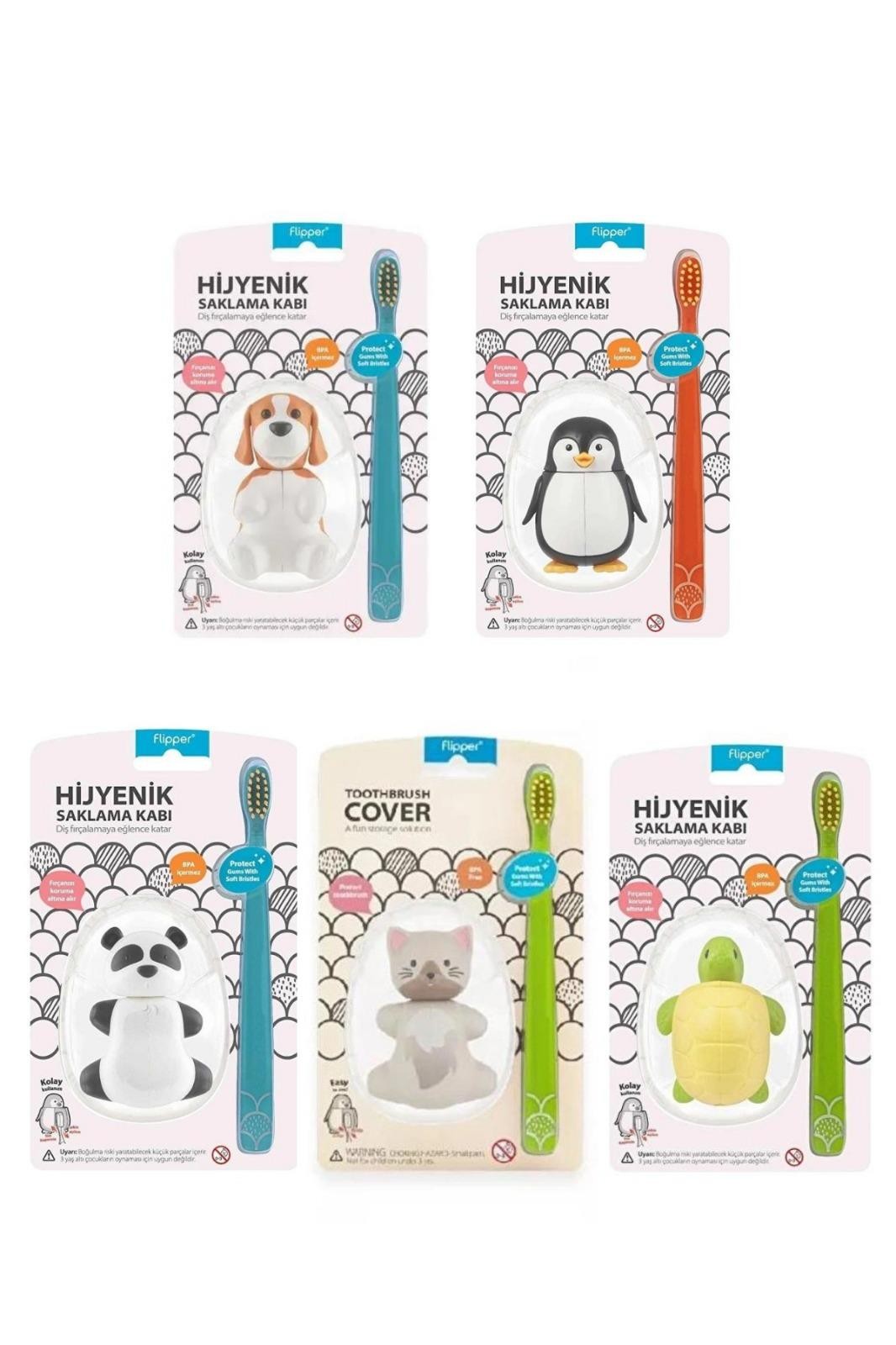 Hijyenik Fun Animal Saklama Kabı Ve Çocuk Diş Fırçası Seti - Arslan Figürlü