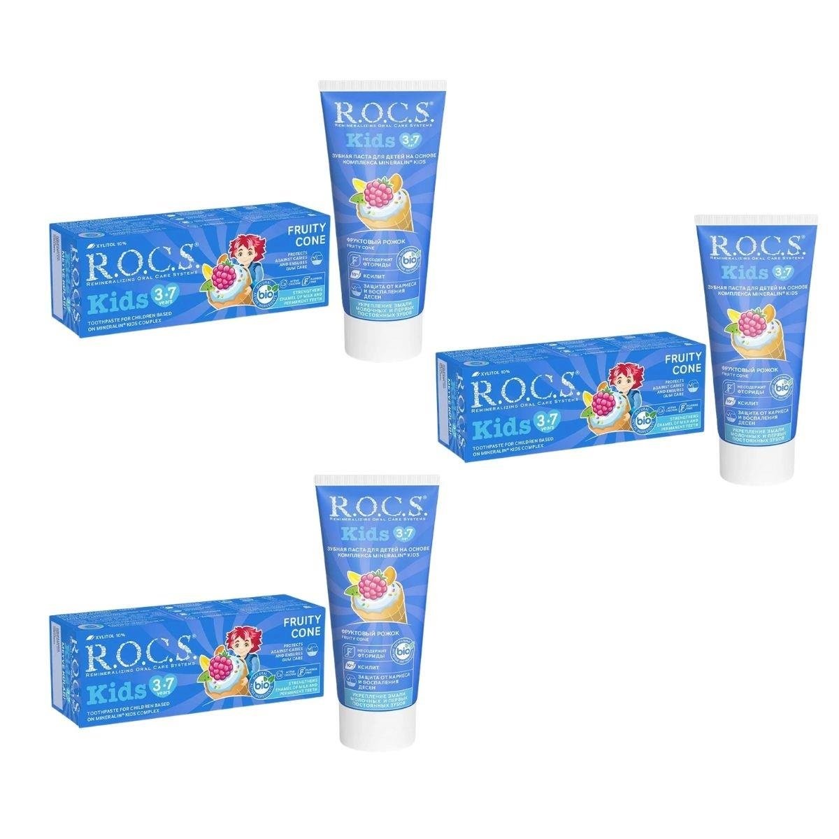 Rocs Kids 3-7 Yaş Meyveli Çocuk Diş Macunu Meyve Külahı 35ml - 3 Adet