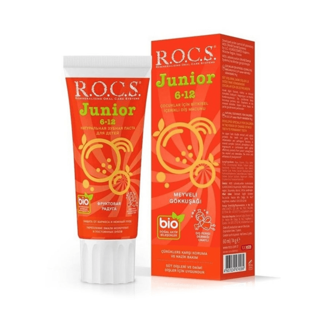 ROCS Junior 6-12 Yaş Diş Macunu Florürsüz (Yutulabilir) - Gökkuşağı 60ml