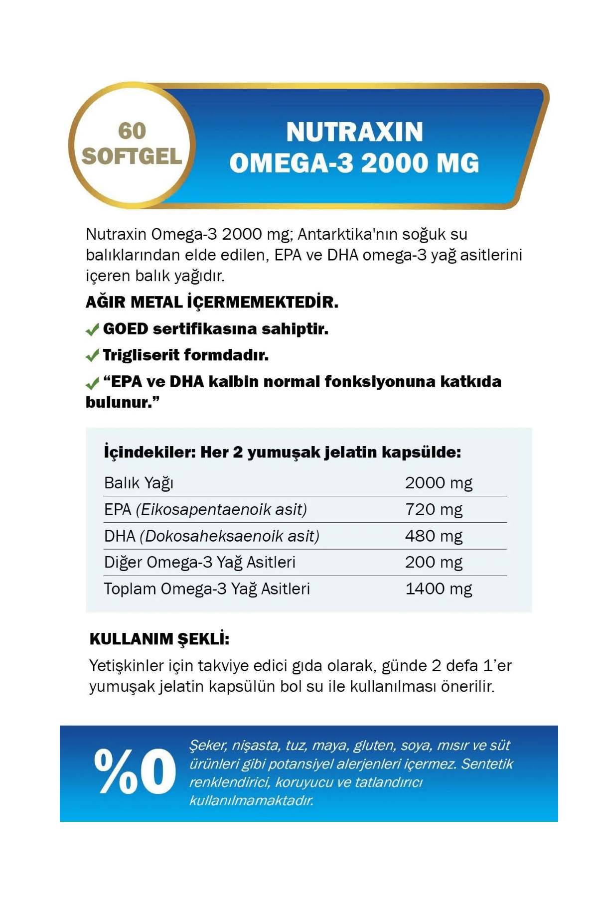 Nutraxin Omega 3 Balık Yağı 2000 mg 60 SoftGel