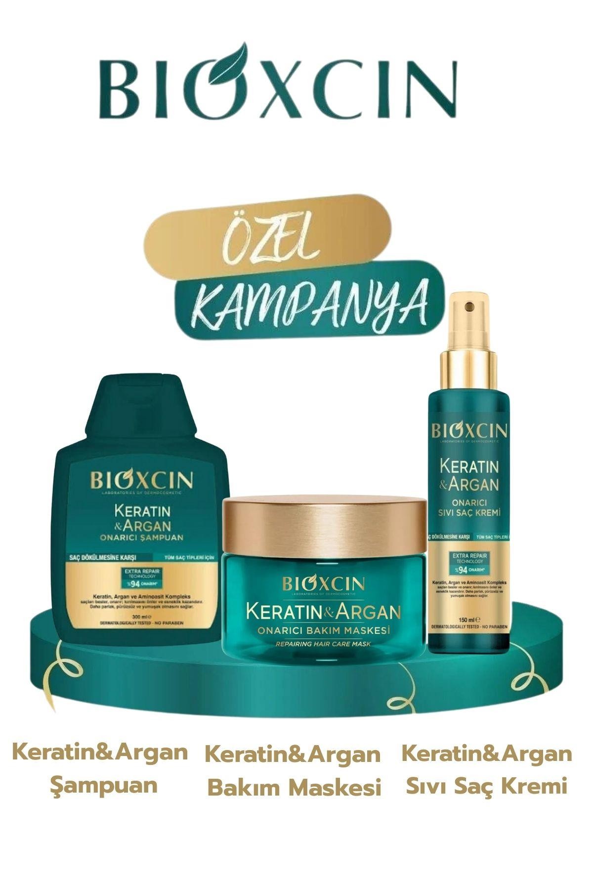 Bioxin Keratin & Argan Onarıcı Saç Maskesi+Sıvı Saç Kremi+Şampuan 3'lü Set