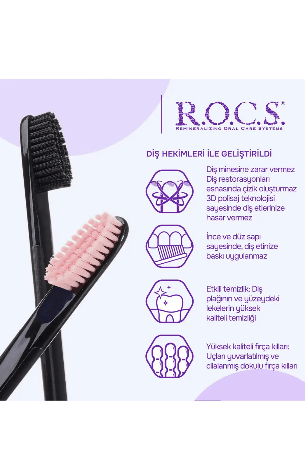 Rocs Black Edition Özel Kıl Dokulu Diş Fırçası - Orta Sert Mor (1 Adet)