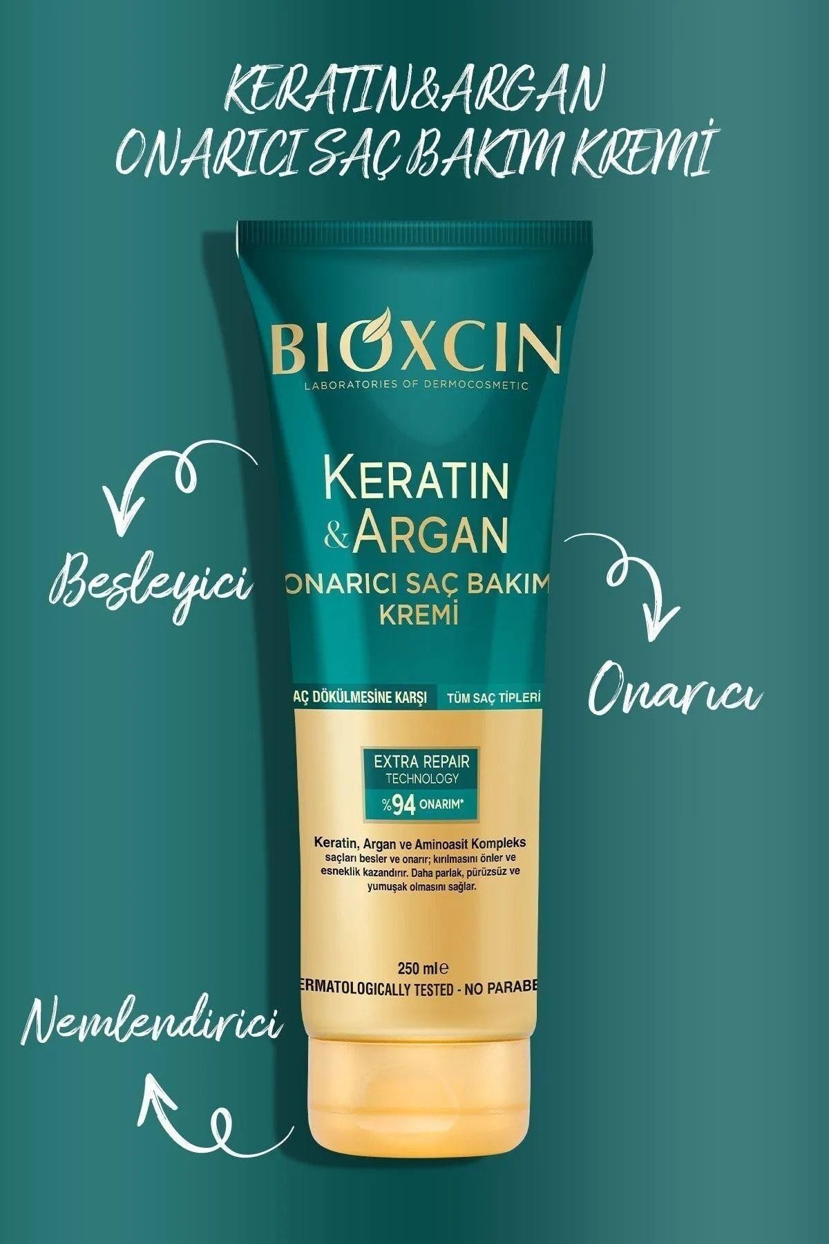 Bioxin Keratin & Argan Onarıcı Şampuan 300ml + Keratin Argan Saç Bakım Yağı + Saç Kremi