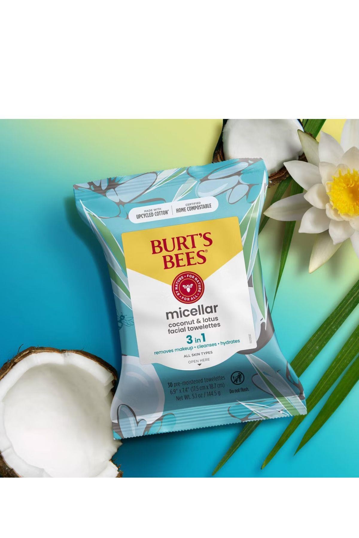 Burt's Bees Micellar Facial Towelettes With Coconut and Lotus Hindistan Cevizli ve Lotuslu (Tüm Cilt Tipleri İçin, %99 Doğal Kökenli) Yüz Temizleme Mendili 30 Adet 5.1oz 144.5 gr