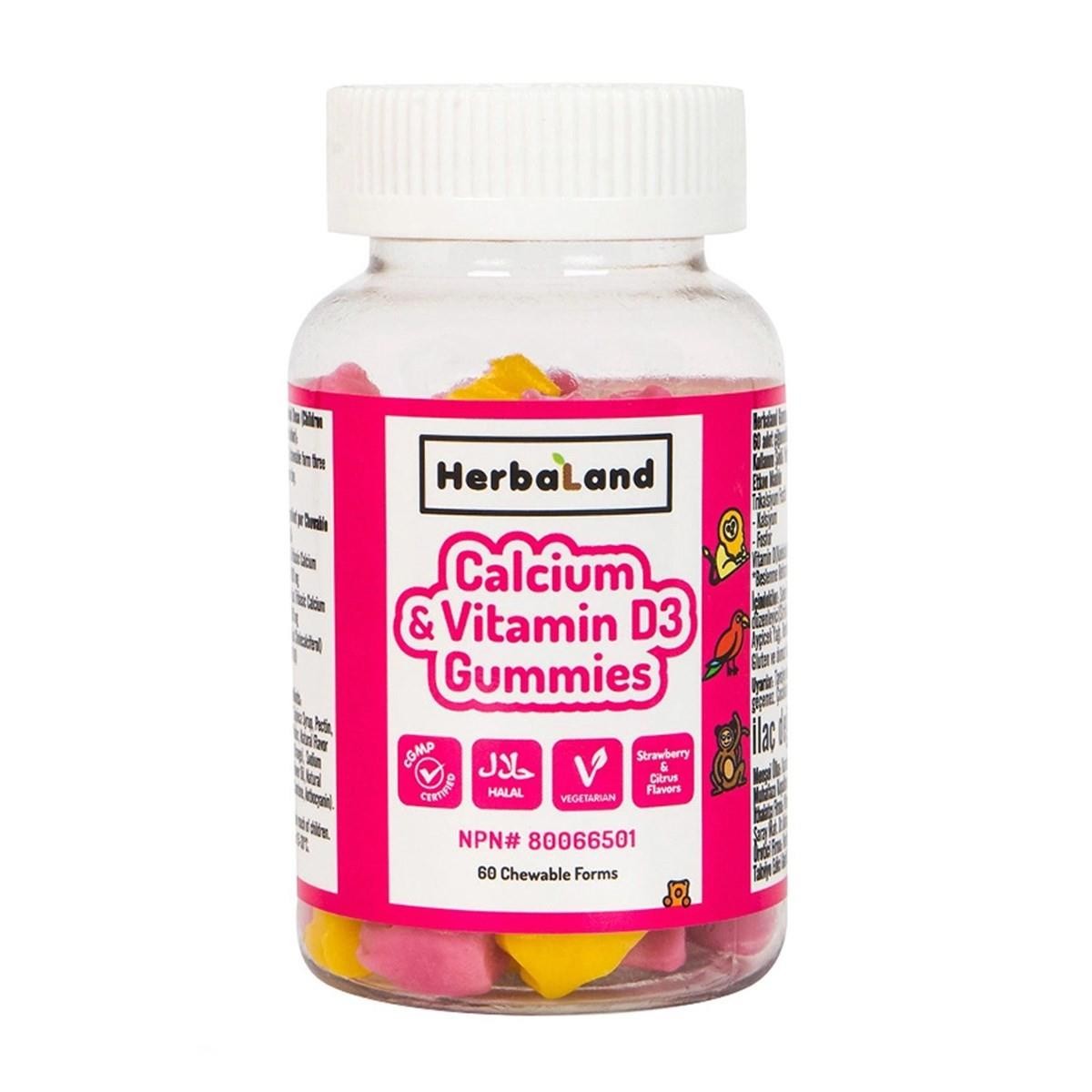 Herbaland Kids Calcium with Vitamin D3 (Çiğnenebilir Form) 60 Adet