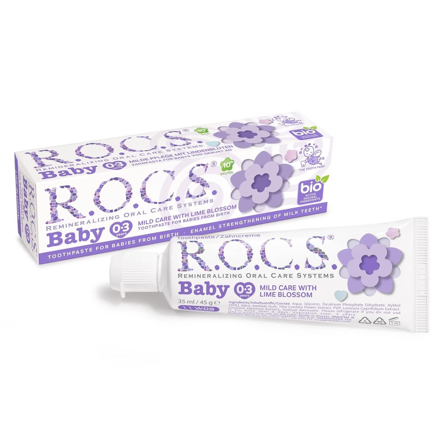 ROCS Baby  0-3 Yaş Diş Macunu Florürsüz (Yutulabilir) - Ihlamur Özlü 35ml
