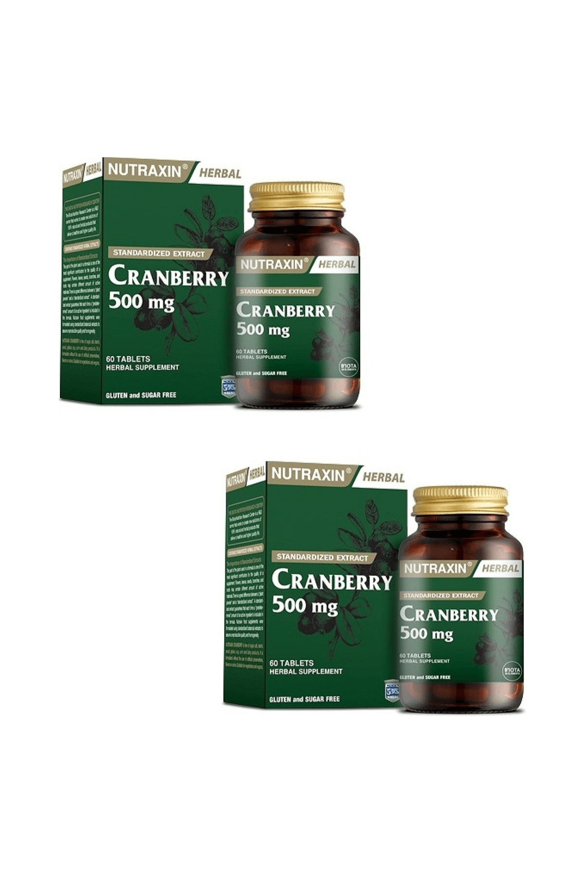 Nutraxin Cranberry 500 mg Takviye Edici Gıda 60 Tablet * 2 Adet