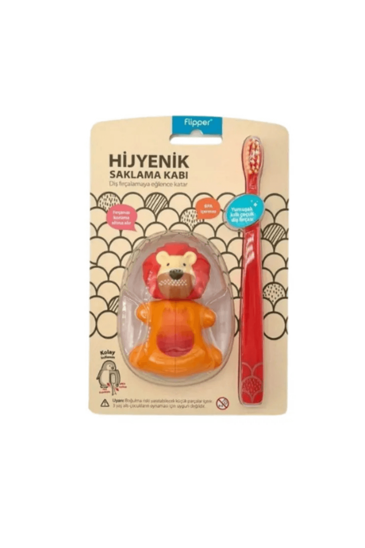 Flipper Hijyenik Fun Animal Saklama Kabı Ve Çocuk Diş Fırçası Set-Arslan Figürlü