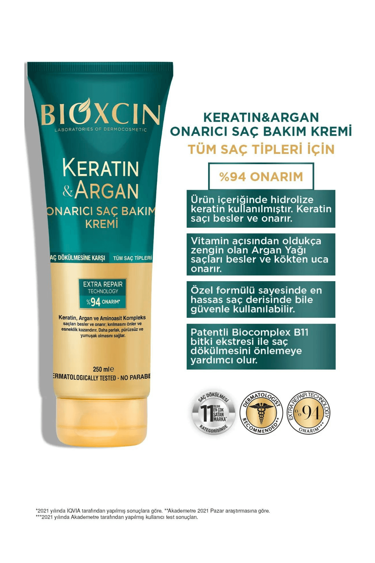 Bioxcin Keratin ve Argan Onarıcı Saç Bakım Kremi 250 ml