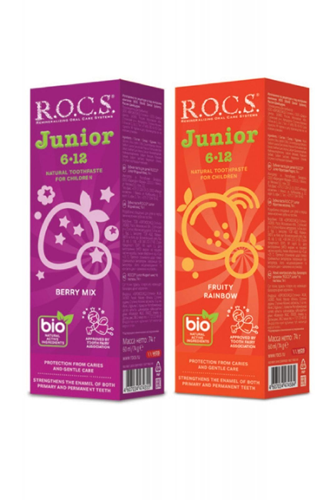ROCS Junior 6-12 Yaş Diş Macunu Florürsüz (Yutulabilir) Orman Meyveleri - Gökkuşağı Diş Macunu 60ml