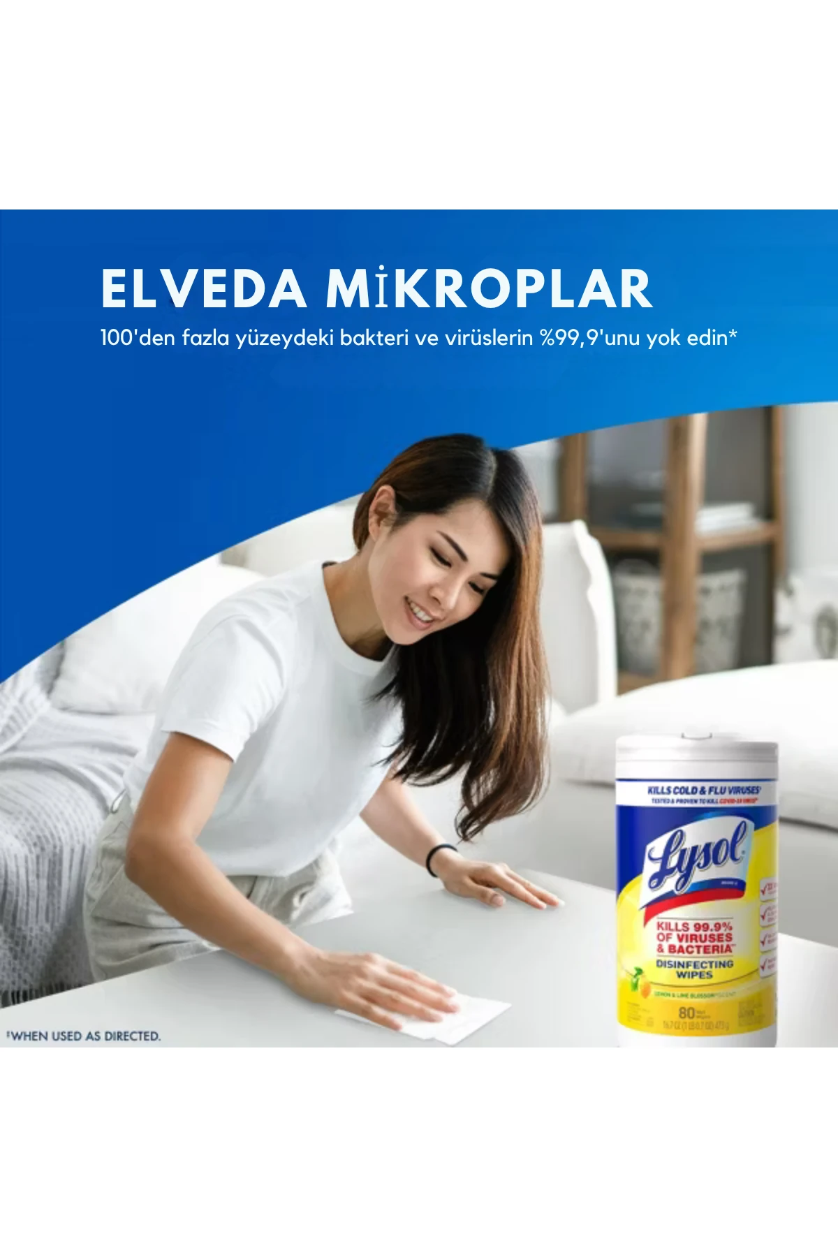 Lysol Limon ve Misket Limonu Çiçeği Dezenfektan Mendilleri - 80 Adet 473g