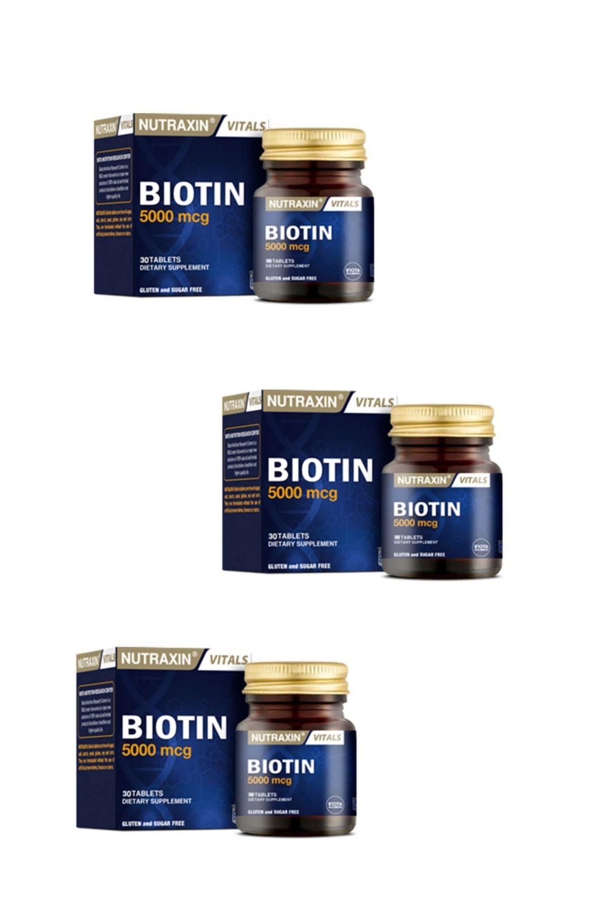 Nutraxin Biotin 5000 mcg Takviye Edici Gıda 30 Tablet (3 Adet)
