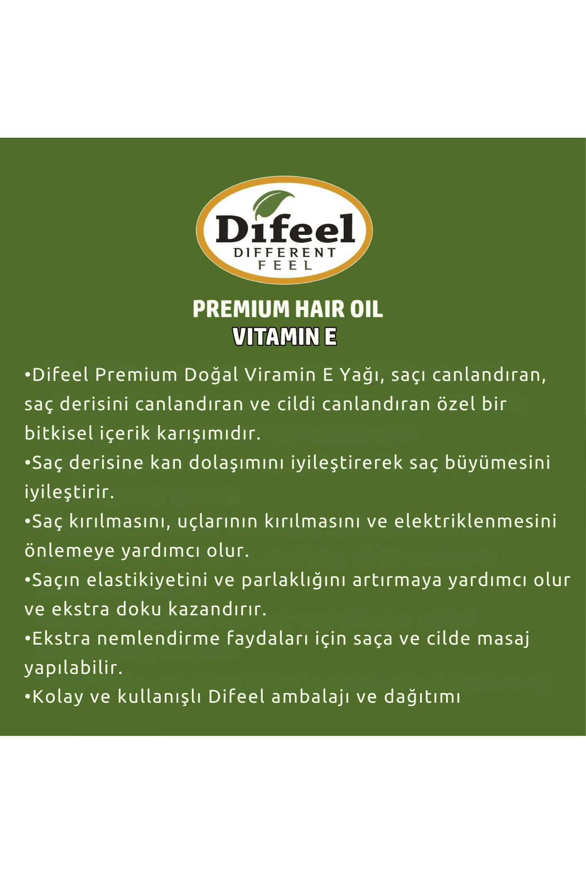 Difeel Vıtamın-E Premıum Hair Oil (Premium Doğal Saç Yağı - E Vitamini Yağı) 75ml 