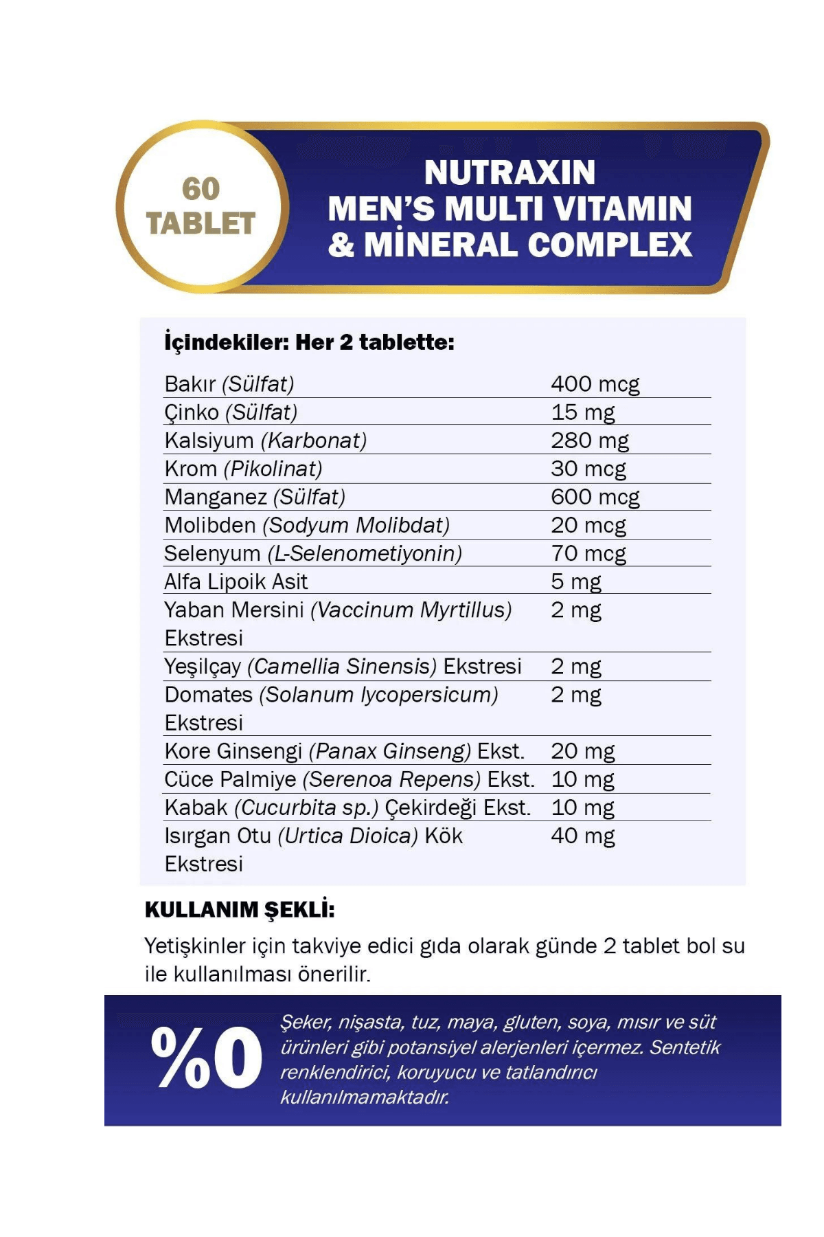 Nutraxin Mens (Erkek) Multi Vitamin Complex 60 Tablet