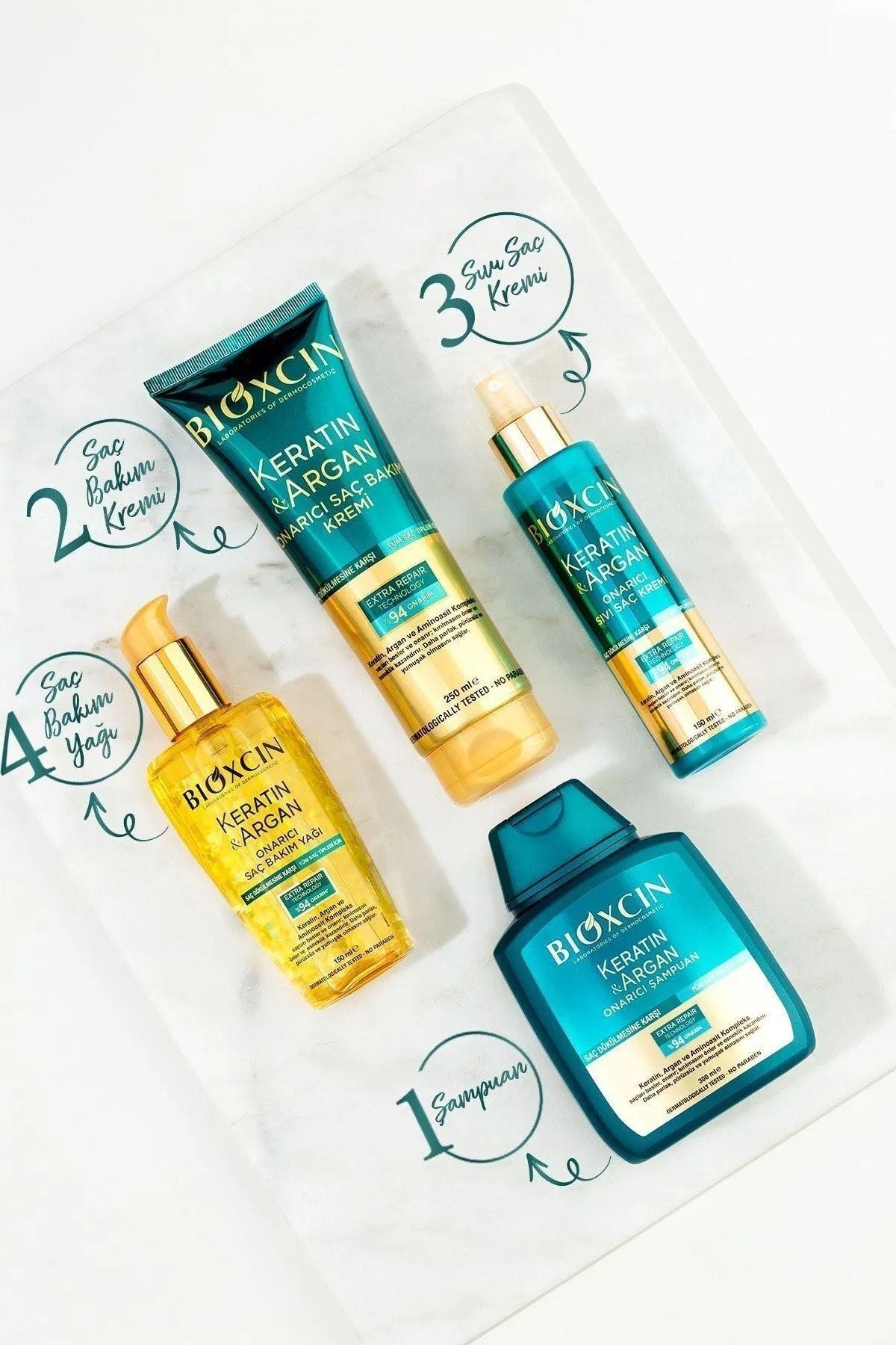 Bioxin Keratin & Argan Onarıcı Şampuan 300ml + Keratin Argan Saç Bakım Yağı + Saç Kremi