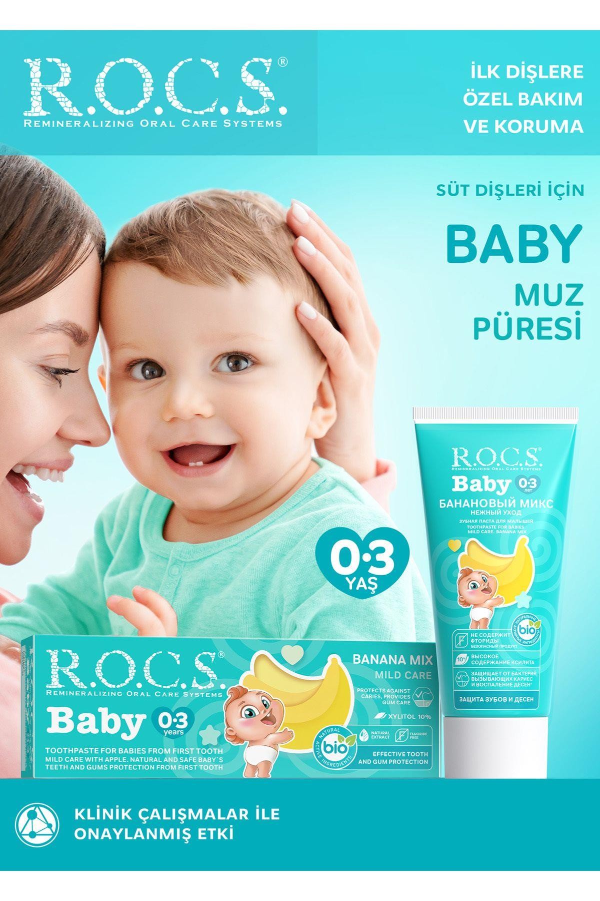 ROCS Baby 0-3 Yaş Diş Macunu Florürsüz (Yutulabilir) - Muz Püresi 35ml