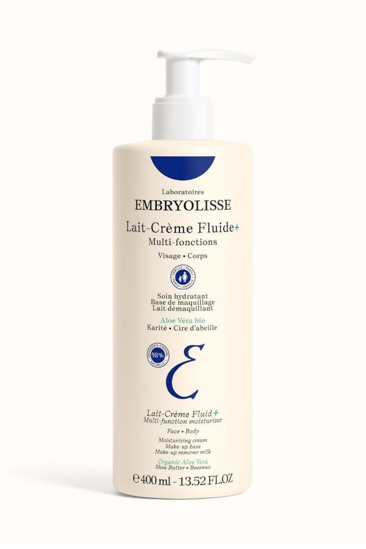 Embryolisse Lait-Crème (%98 doğal, onarıcı aloe vera, besleyici shea yağı) Sıvı Çok Amaçlı Nemlendirici Besleyici Vücut Losyonu 13.52 oz 400ml