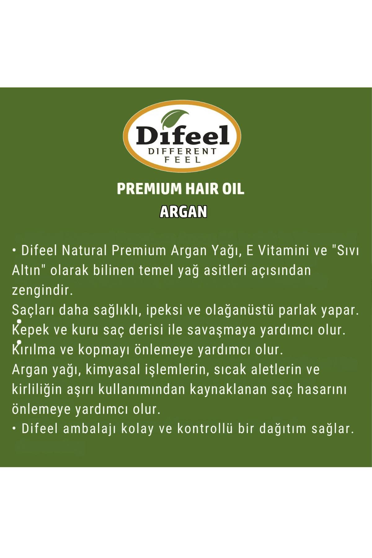 Difeel Argan Premıum Hair Oil (Premium Doğal Saç Yağı - Argan Yağı) 75ml