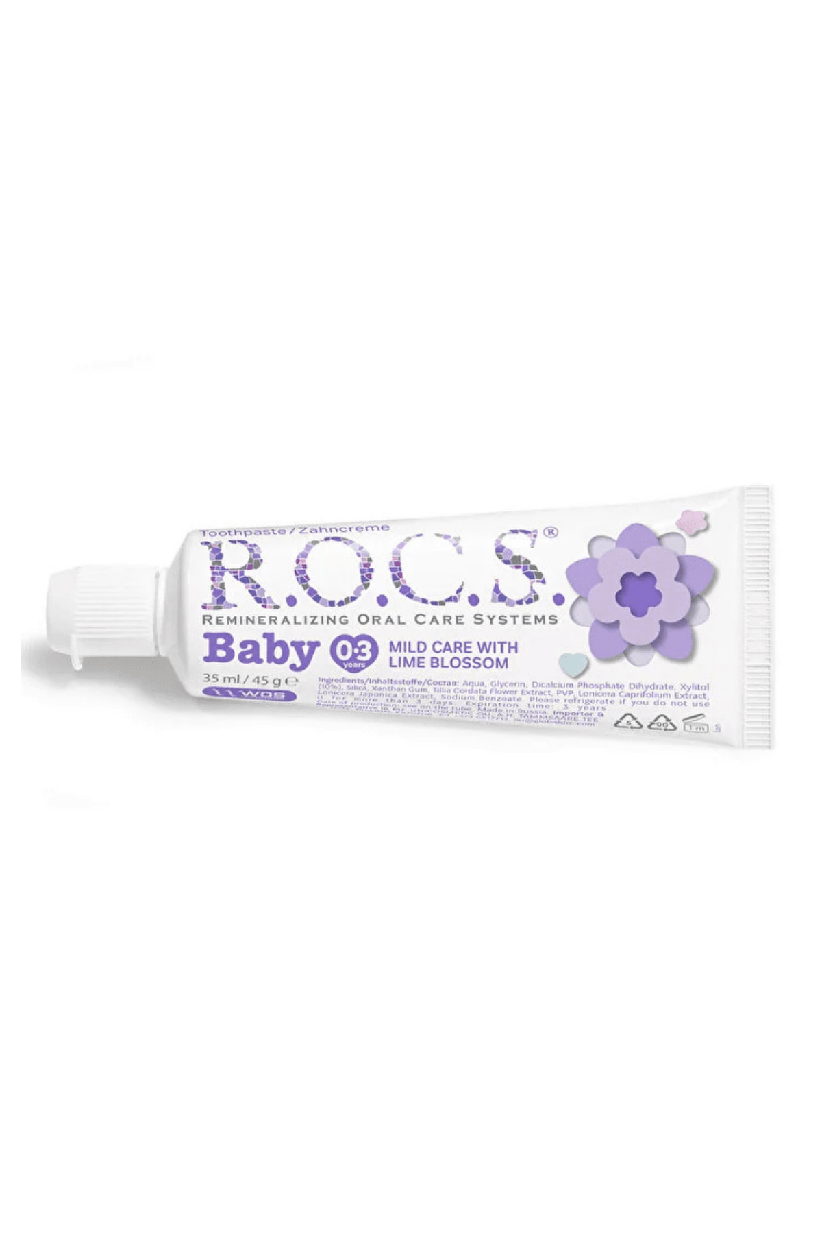 ROCS Baby  0-3 Yaş Diş Macunu Florürsüz (Yutulabilir) - Ihlamur Özlü 35ml